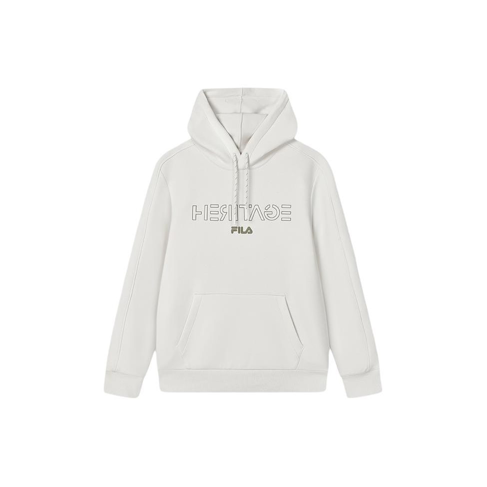 Fila Heritage Series Lettered Hooded Casual Pullover Sweatshirt Men Sweatshirt White Sand Gray F11M418213F-GY