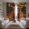 2 Pieces HD Thanksgiving Alley Maple Leaf Pumpkin Cat Curtain Yellow Tie Digital Printed Curtain Home Decoration Style Decorate