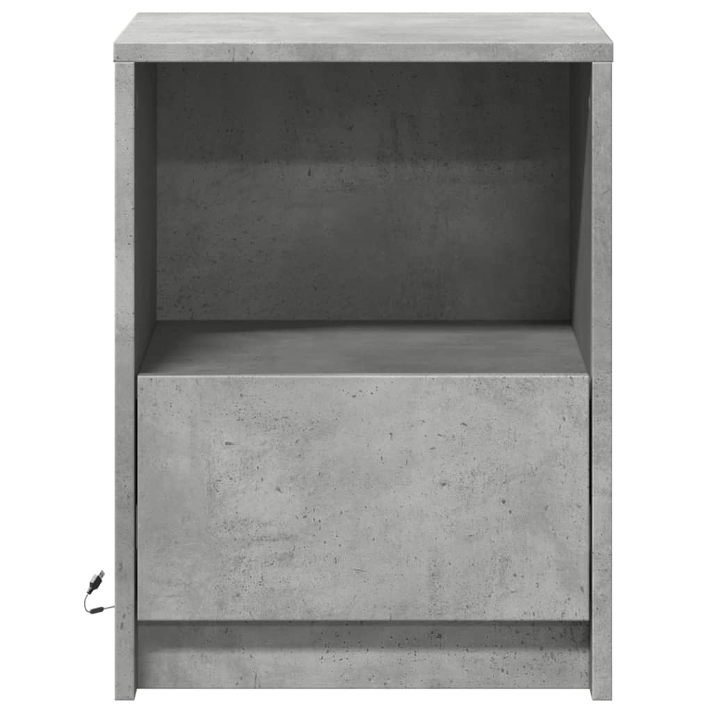 Nightstand with LED Lights Concrete Grey Wood Based Material