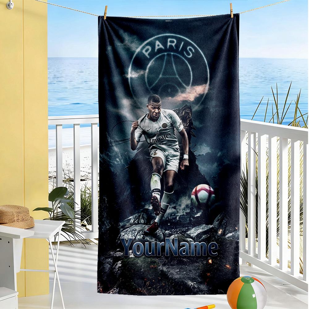 Mbappe Customize Text Beach Towel Super Soft & Absorbent For Beach Bathroom Outdoor Swimming Pool Camping Picnic Yoga Diving Vacation Accessories
