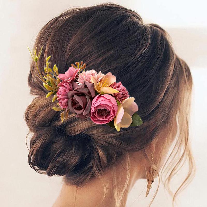 Bohemia Brides Wedding Flower Hair Comb Hairpin Bridesmaid Headdress Hair Combs Hair Accessories For Women Girls Floral Hairpins