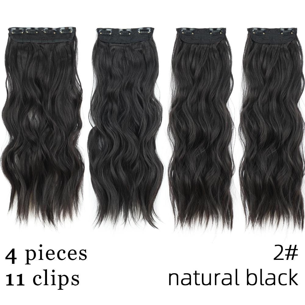 Light Blonde Long Wavy Clip On Hair Extension Synthetic Fiber Natural Wavy 4 Pieces Daily Wear Invisible Hairpiece KTB