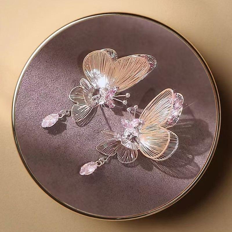 Fioletowe Kolorowe Cyrkoniowe Kolczyki z Frędzlami w Kształcie Pustego Motyla Dla Kobiet Modny Codzienny Dodatek Biżuteria Imprezowa Prezenty Urodzinowe