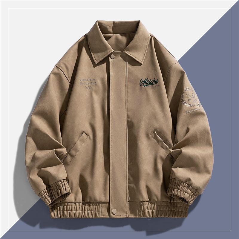 Autumn American Vintage Embroidered Jacket Men's Spring and Autumn Leather Jacket Lapel Motorcycle Leather Jacket South East Asia