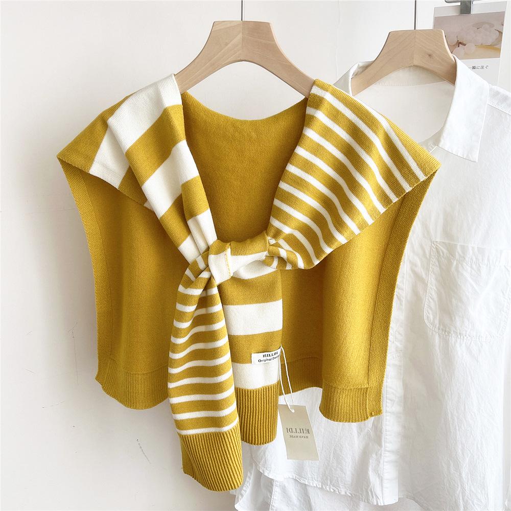 Striped Knitted Shawlette for Women - Spring/Autumn Fashionable and Lightweight Neck & Shoulder Cover
