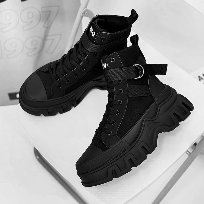 Herren Hohe Schnürstiefel mit Schnalle Übergröße 2026 Herbst und Winter Neue Stiefel Leinwandoberfläche Herren und Damen Schuhe