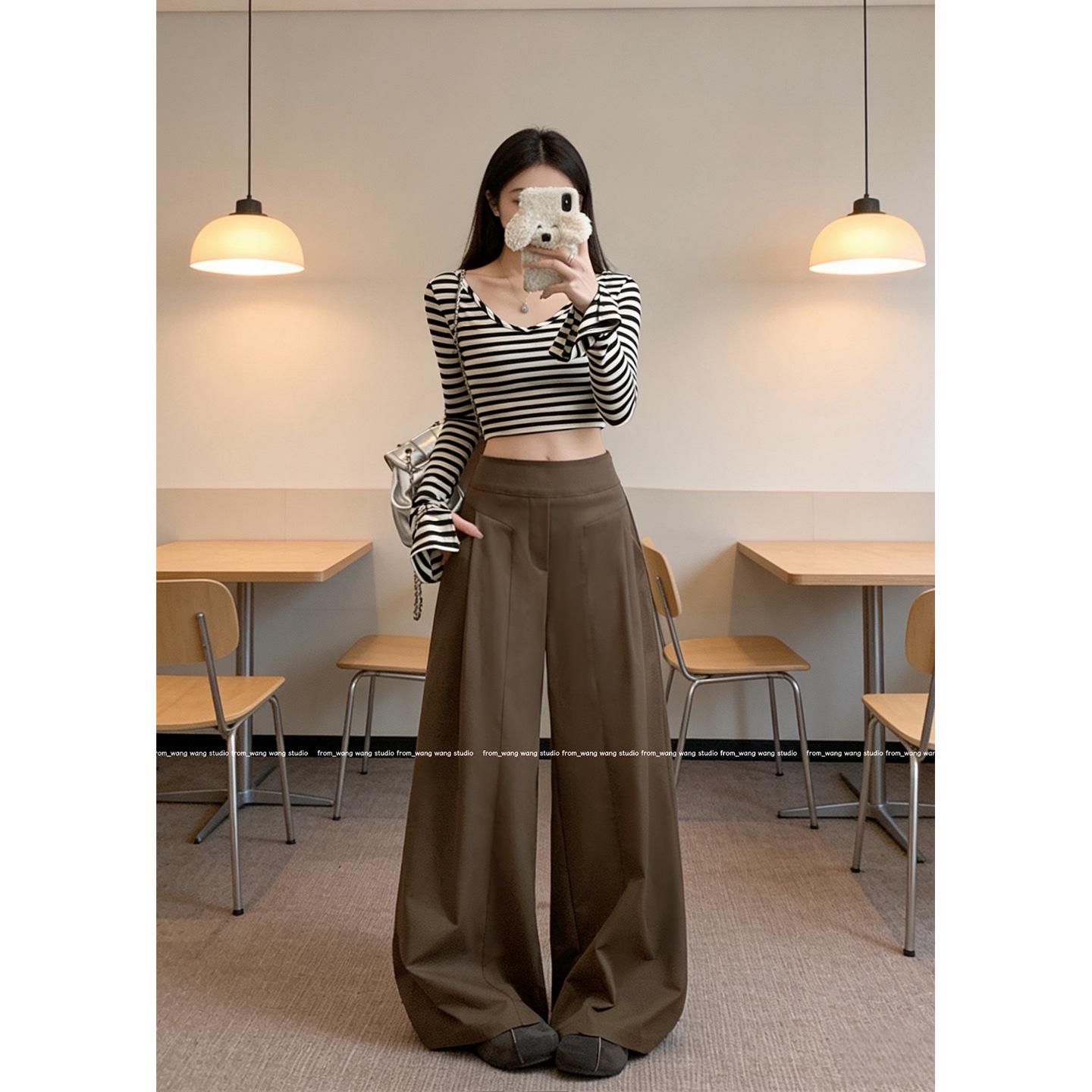 

Women s Casual Wide-Leg Pants with Side Zipper - 2026 Spring/Autumn Collection Small коричневый