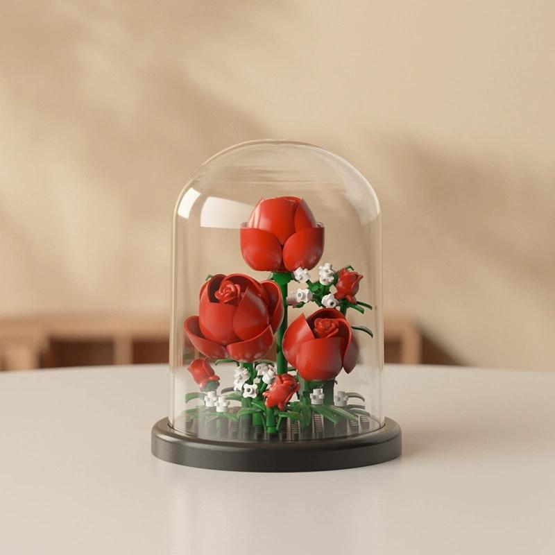 DIY MOC Flower Arrangement Dust Cover Tulip Rose Sunflower Plants Succulents Gardens Building Blocks Model Kids Sets Kits Toys