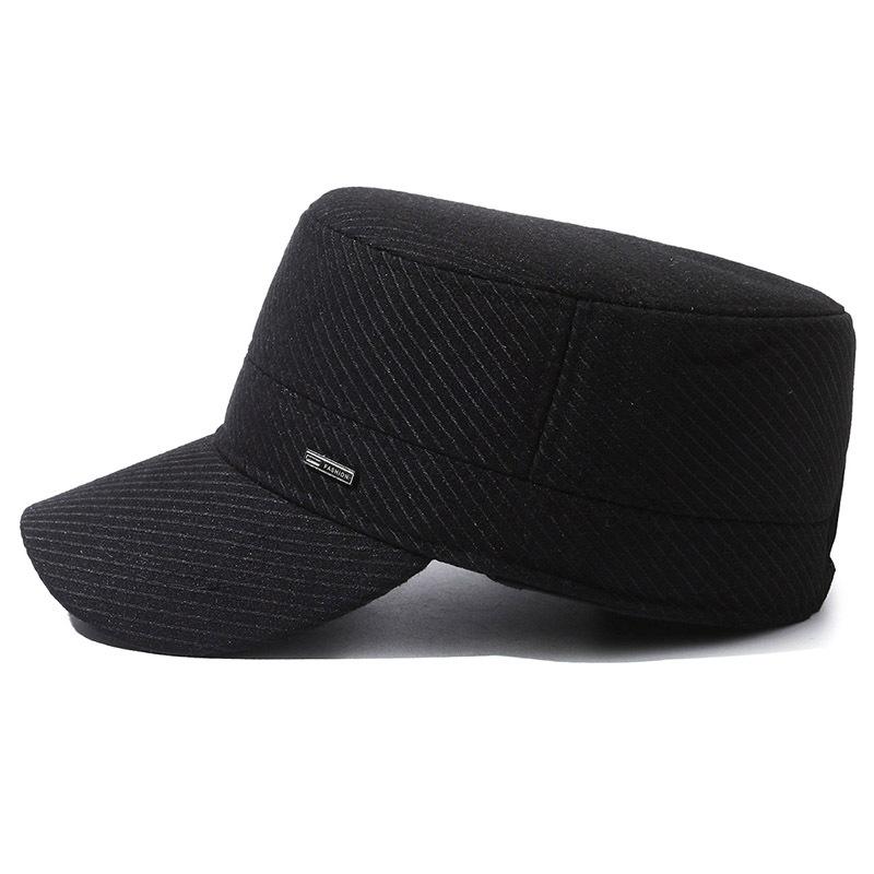 Old Man Hat Men's Winter Middle-aged Dad Wool Flat Top Hat Thick Warm Ear Protection Cap