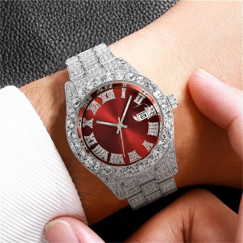 Luxury Watch Diamonds Male Watch Water Proof Brand Watches Stainless Steel Round Clock Men Quartz Wristwatches Gift Boyfriend Hiphop