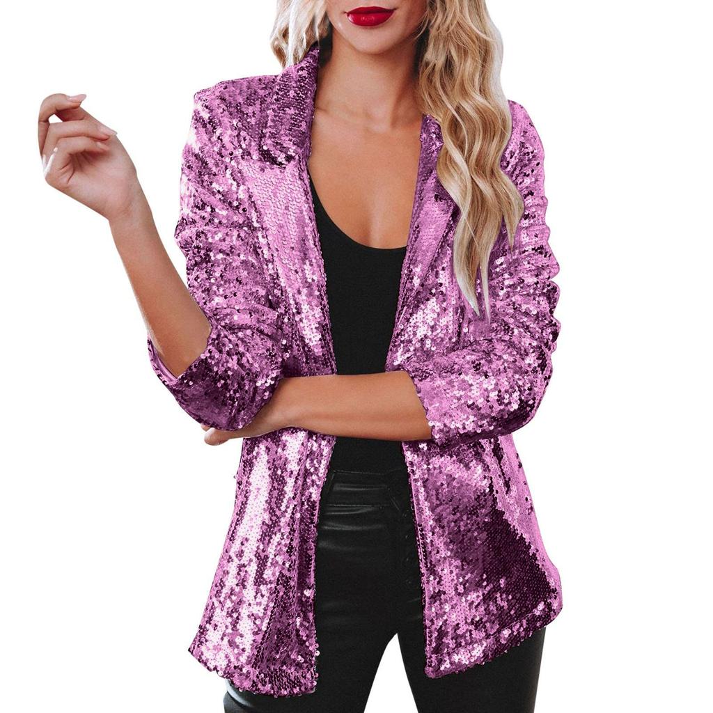 Women Sexy Glitter Sequins Performance Club Evening Cocktail Suit Party Coat