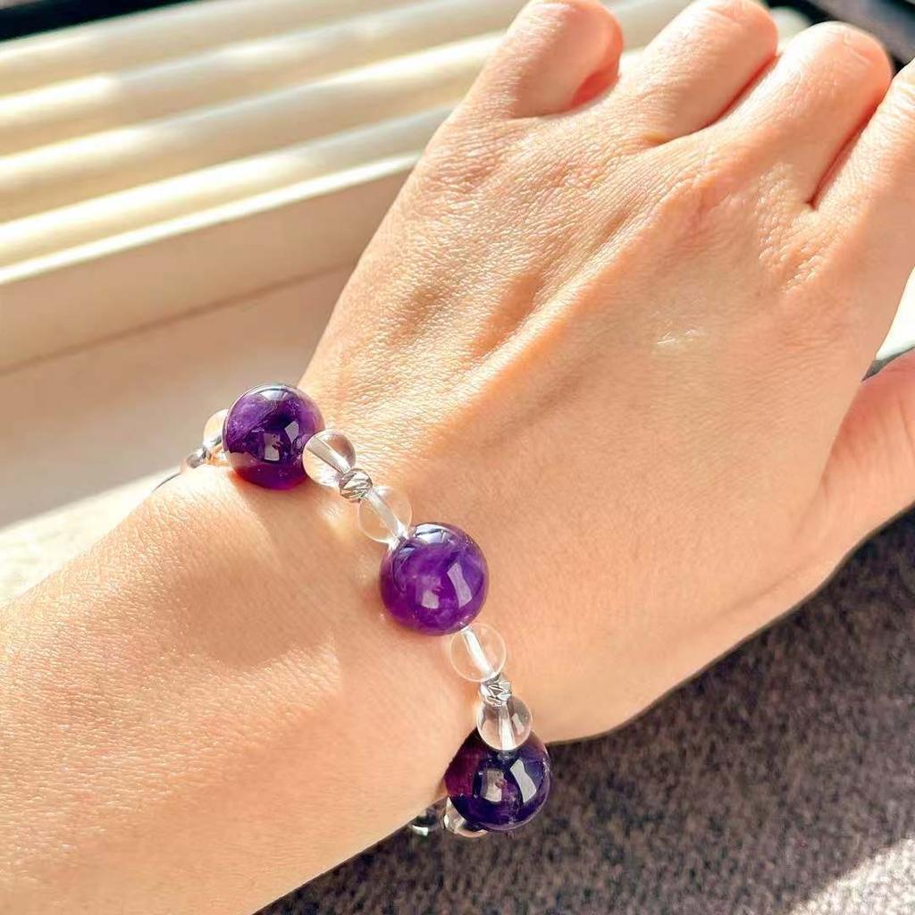 Retro High Quality Natural Large Particle 12Mm Amethyst White Crystal Bracelet Bracelet.