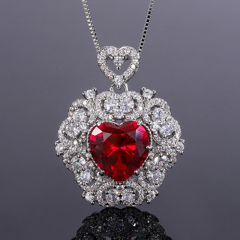 Jewelry Cross Border Zircon Necklace Earrings Vintage Red Pendant Light Luxury Love Women's