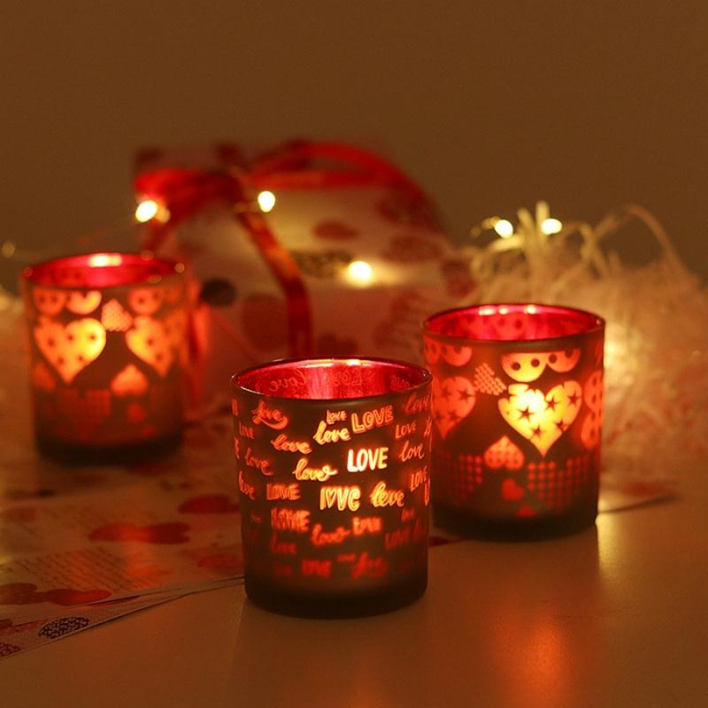 1 szt. Kieliszek na świecę w kształcie serca Czerwony napis Świecznik Dekoracja stołu na przyjęcie Szklany kieliszek na świecę Prezent