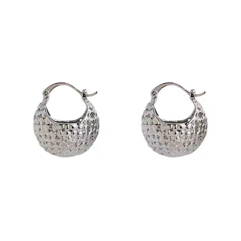 French Plain Woven Basket, Earrings, High-end Earrings, Temperament, Socialite, Niche Design