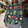 Damen Trendy Weihnachtsdruck Rundhals-Sweatshirt Leichtes Lässiges Pullover-Oberteil