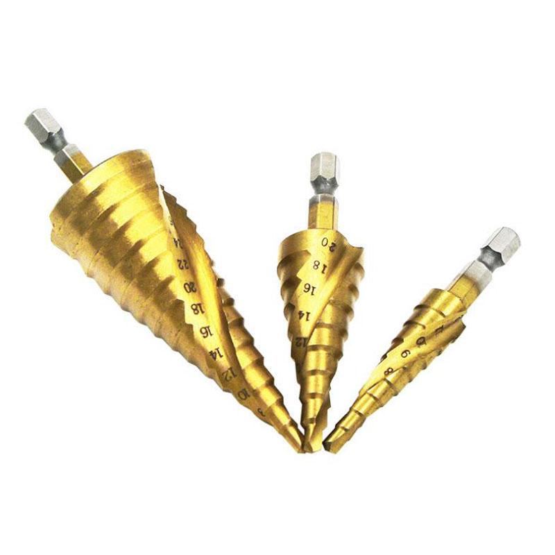 HSS Titanový stupňovitý vrták Kónický stupňovitý vrták na kov Dřevo Vysokorychlostní stupňovitá sada vrtáků Elektrické nářadí 3-12 4-12 4-20 4-32mm