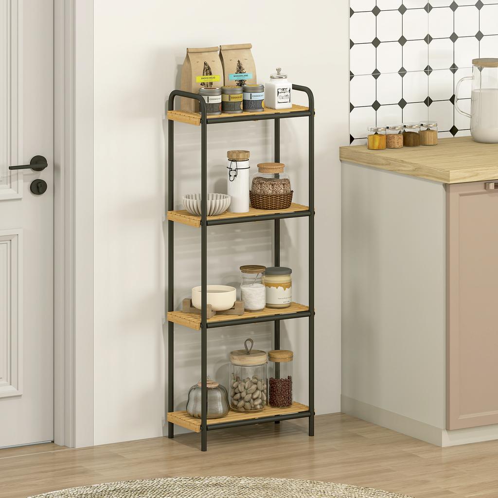 Bathroom shelf 4-level narrow freestanding storage shelf bamboo 1.5 x 21.5 x 106 cm natural wood effect