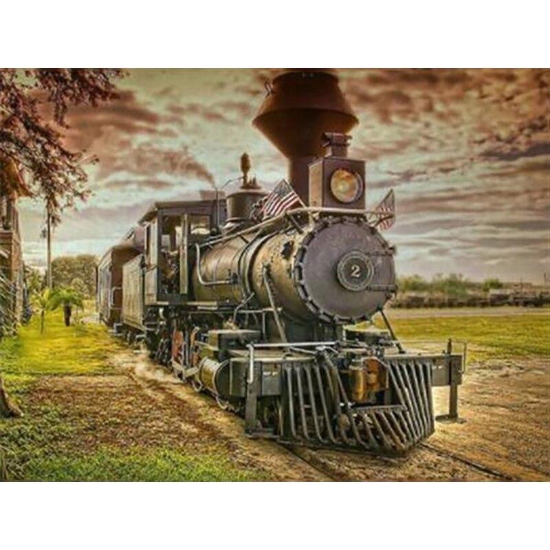 New 5D DIY Diamond Painting Train Scenery Diamond Embroidery Cross Stitch Full Round Drill Crafts Home Decor Manual Gift