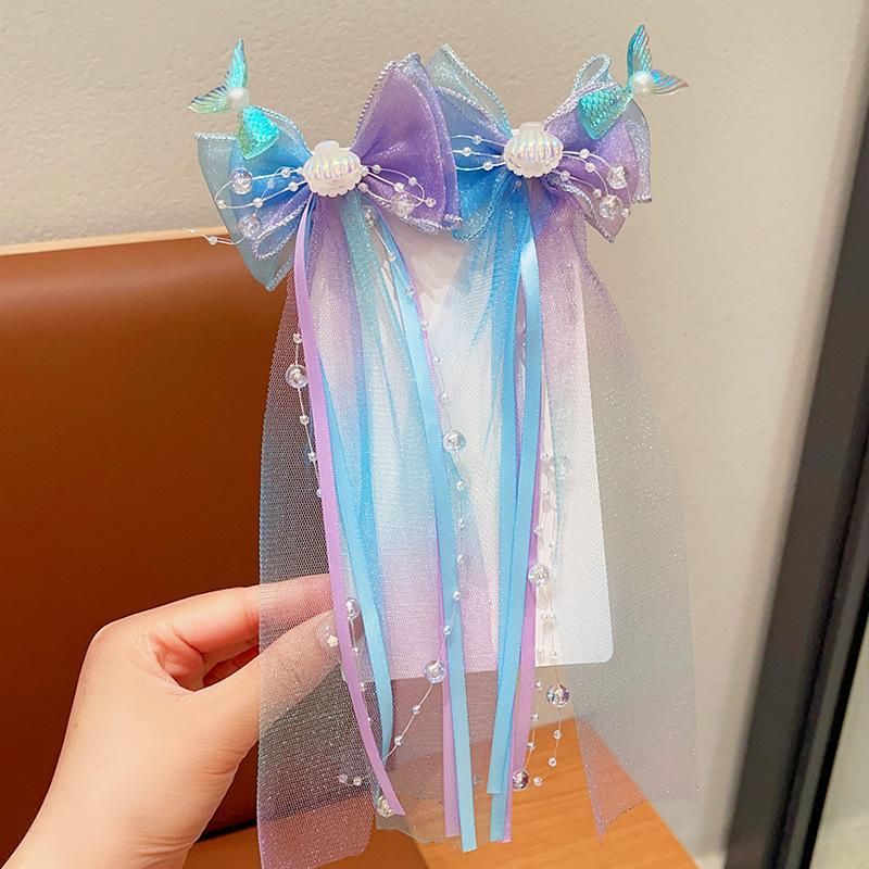 

1 Пара Обруч для Волос з Раковиною та Хвостом Русалки, Фіолетова Стрічка, Дитячий Костюм Русалки, Шпильки для Волосся, Бант для Дівчинки, Плетена Квіткова Шпилька, Аксесуар