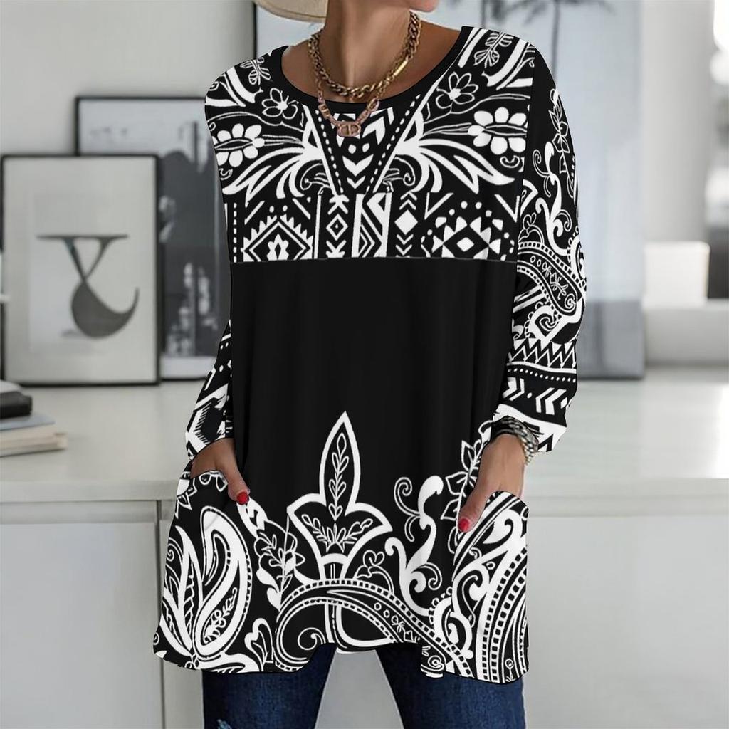 Plus Size Women Crew Neck Long Sleeve Tee Soft Baggy Tops For Housework And Casual Outdoor Activities