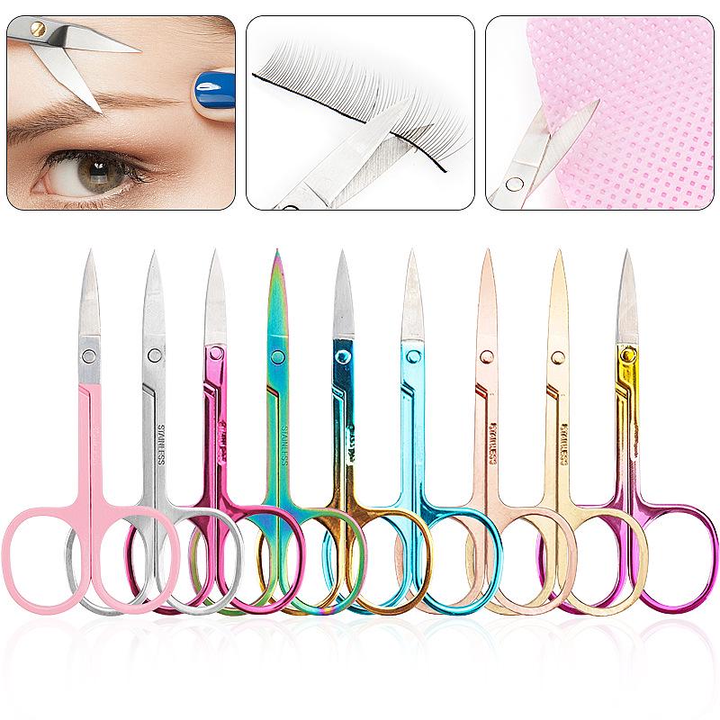 Stainless Steel Multi-Color Curved Tip Eyebrow and Eyelash Trimmer Scissors