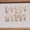 Handmade Cat Eye Nail Art Tips Short Almond Shape Sweet Floral Design Women Girls