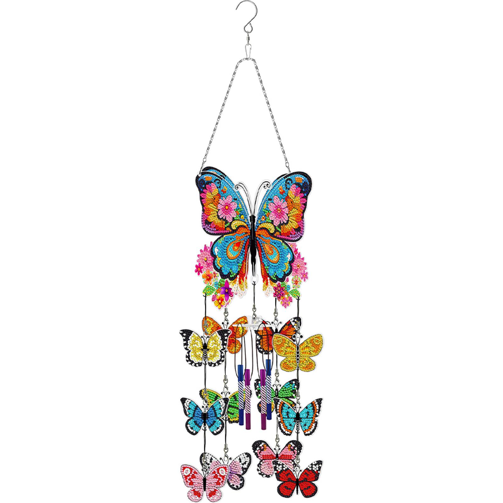 Double Sided Flower Butterflies Diamond Painting Wind Chimes DIY Rhinestones Wind Chime Kit for Home Garden Window