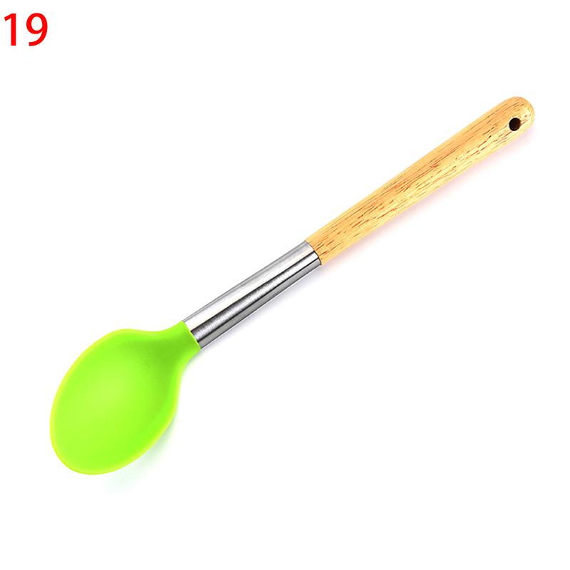 Silicone Kitchenware Non-Stick Heat-Resistant Cookware Kitchen Utensils Set Spatula Shovel Spoon Wooden Handle Cooking Tool Set