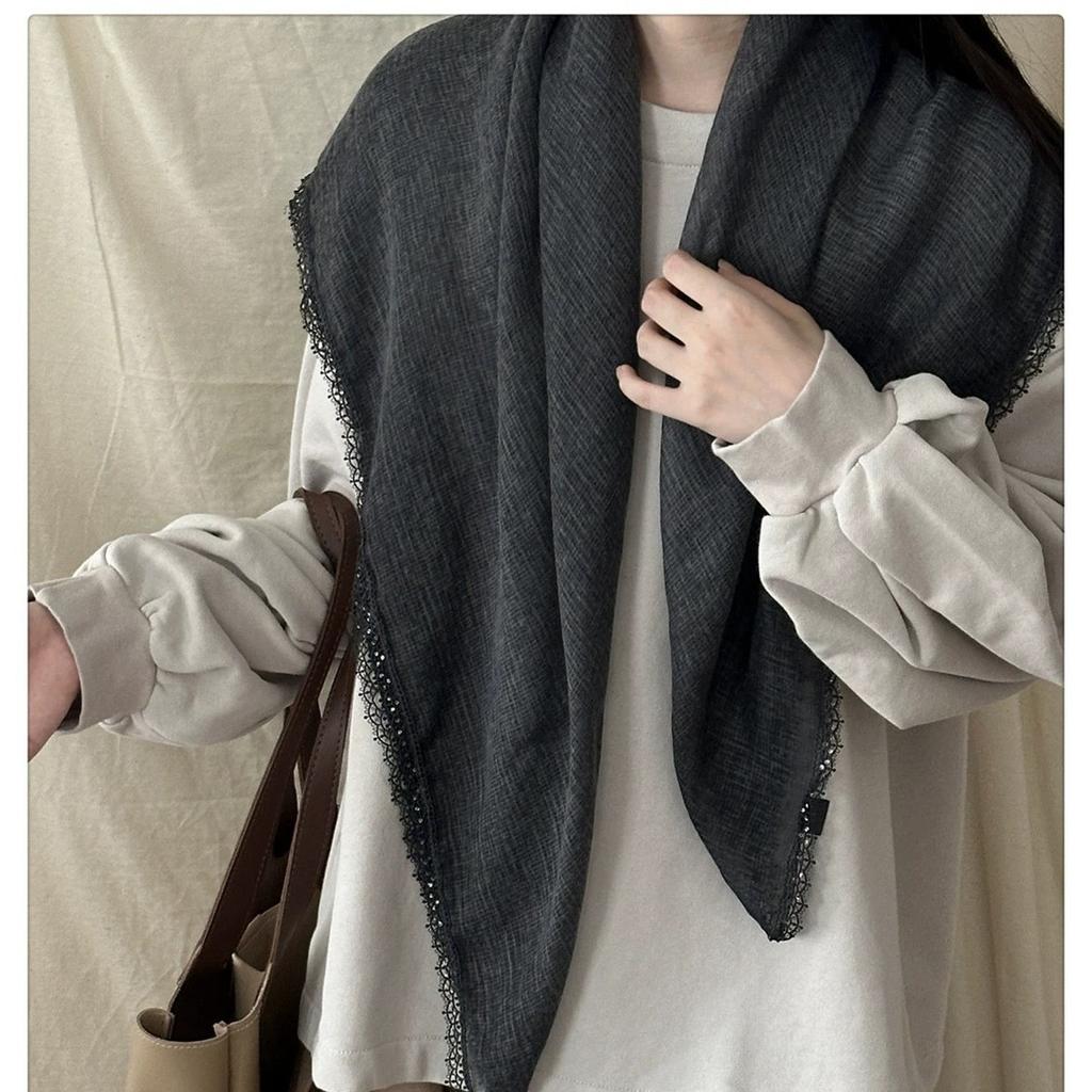 New Style High-end Literary Retro Cotton and Linen Square Scarf Versatile Sequin Headscarf Sun Protection Scarf Shawl