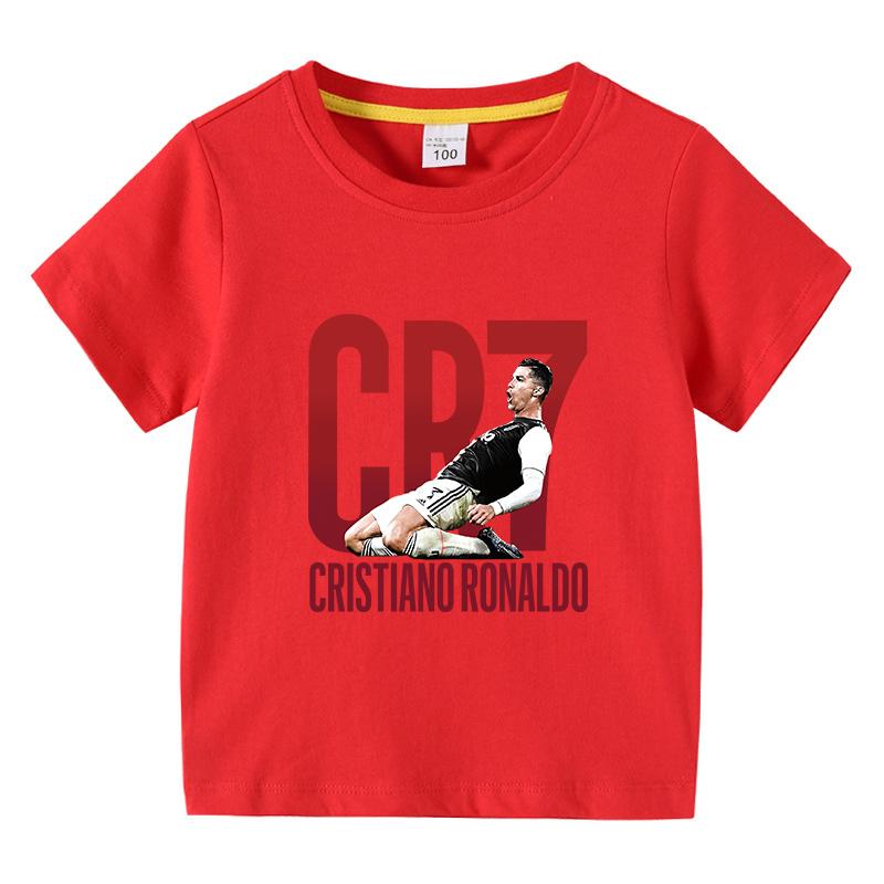 Nouveau Arrivage T-shirt Imprimé CR7 pour Garçons 100% Coton Manches Courtes Respirant Léger T-shirt Basique Sportif Décontracté pour Garçons