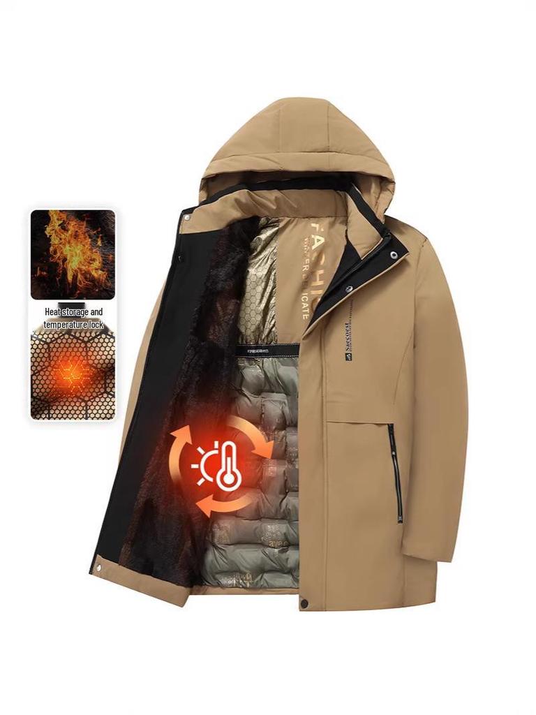 Men's Winter Plus Size Graphene Padded Cotton Hooded Jacket for Middle-Aged & Elderly