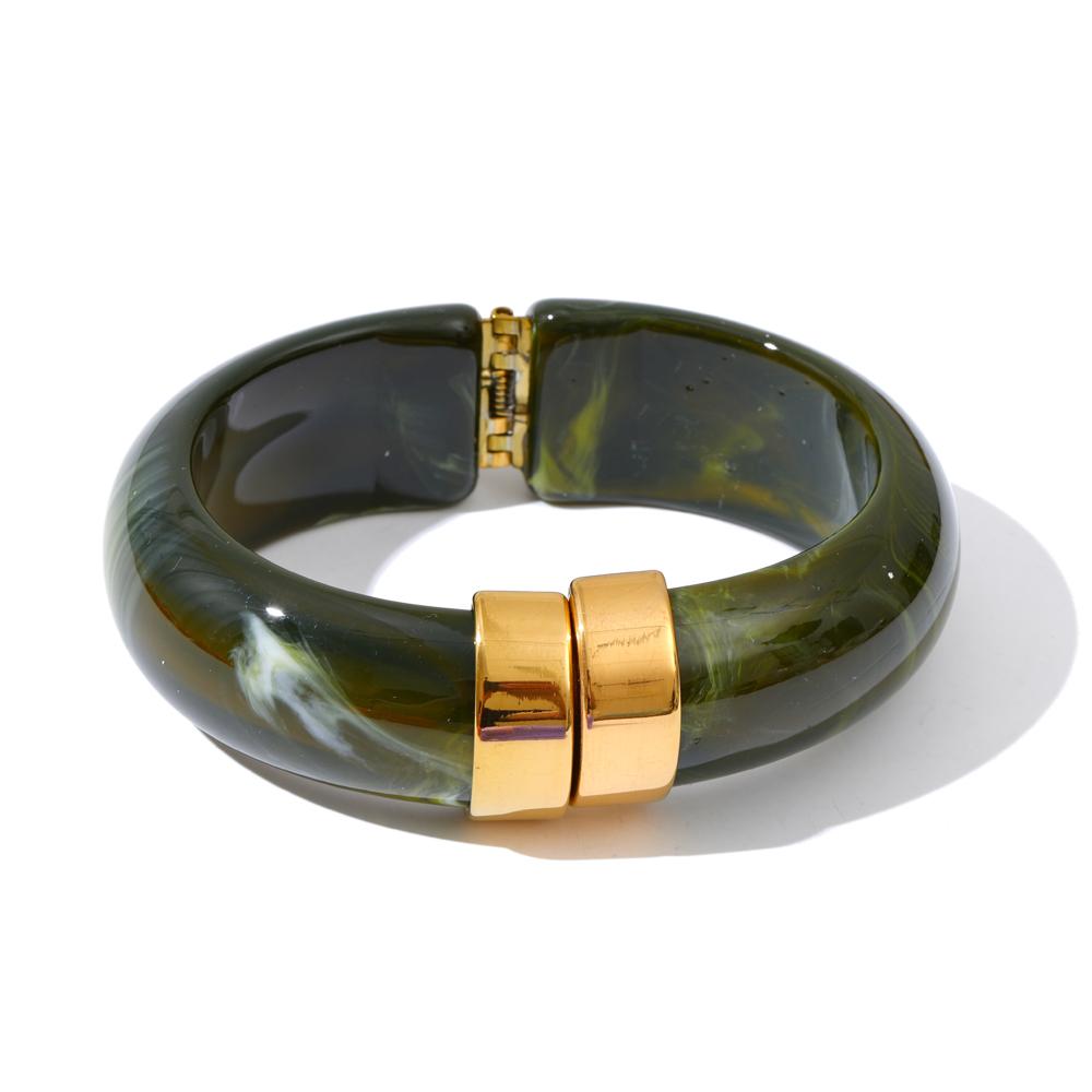 Yhpup 66mm Groen Roze Bruin Paars Acryl Dikke Armband Manchet voor Vrouwen Roestvrij Staal Nieuwkomers 2025 Polssieraad Cadeau