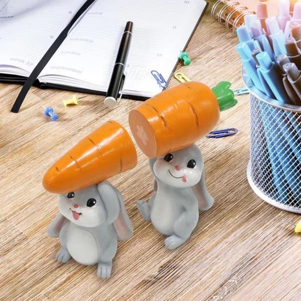 2Pcs/Set Colorful Cute  Easter Bunny Figurine Carrot-Carrying Bunny Statue  Tabletop Decor