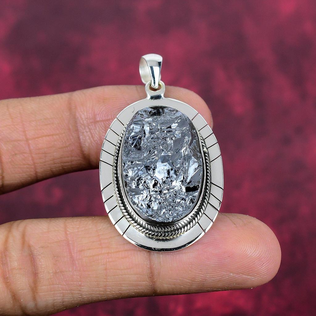 Roher Shungit Anhänger, 925 Sterling Silber Anhänger Edelstein Schmuck Handarbeit Erstaunlicher Schmuck Anhänger, Geschenk für Sie