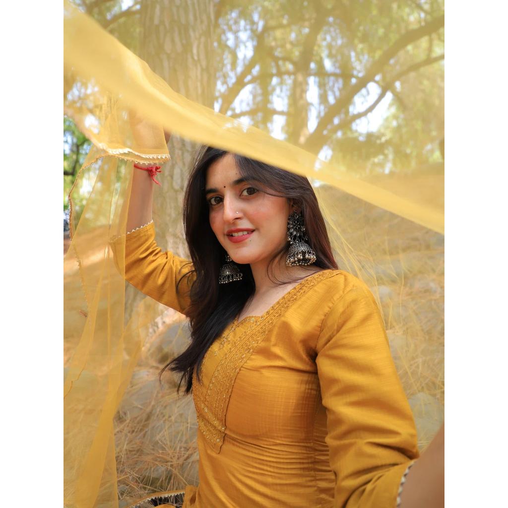 Women Cotton Embroidery Kurti Pant Dupatta Set Bollywood Designer Salwar Kameez