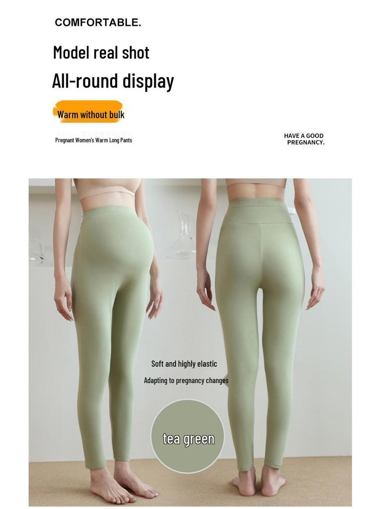 Adjustable High-Waist Cotton Maternity Pants - Warm, Plus Size, Supportive Base Layer for Autumn and Mid-to-Late Pregnancy