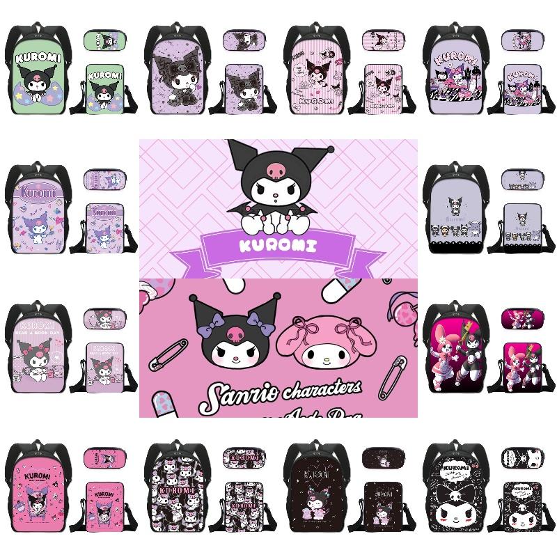 Kuromi Student Backpack Set With Pen Case And Shoulder Bag