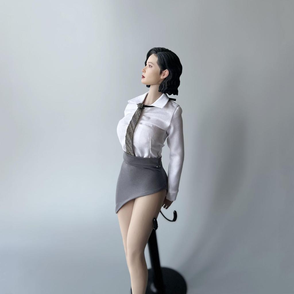[TOYBARJAPAN] 16 Scale Figure Accessory  Fits TBLeague and other body types. Beautiful Female Office Lady Style: White Shirt and Side-Slit Gray
