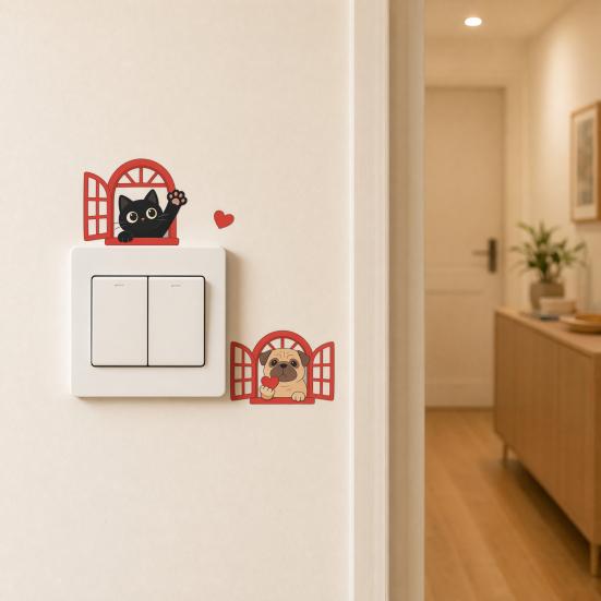 Light Switch Plate Stickers Dog Window Cute Cat Decorative