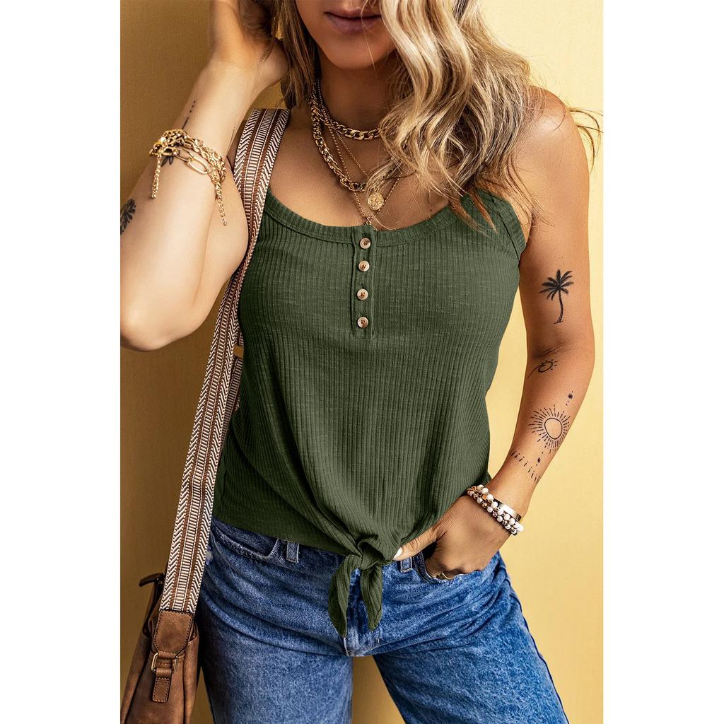 Women's Solid Color T-shirt Vest Slub Sexy Fashion Twisted Buckle Vest Women