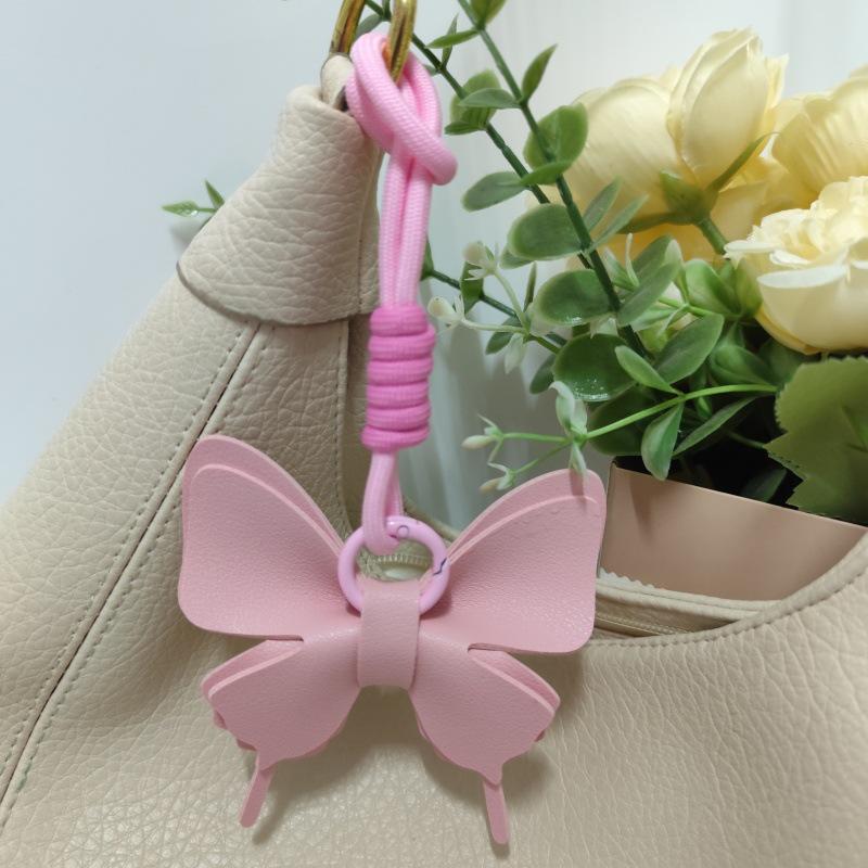 Cute Bow Butterfly Leather Keychain Pendant