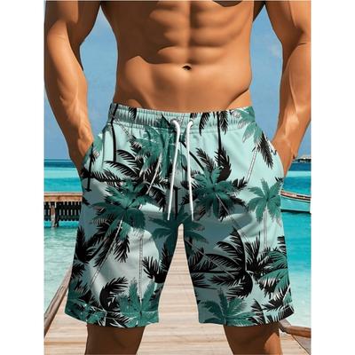 Vintage 3D Printed Mens Casual Shorts Coconut Tree Graphic Short Pants Summer Hawaiian Quick-Dry Swim Trunks Outdoor Mens Shorts