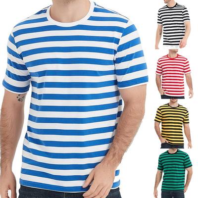 O Neck Top T Shirt 3d Print Mens T-shirt Striped Summer Black T Shirt Blue Casual Yellow Casual Top Daily For Vacation