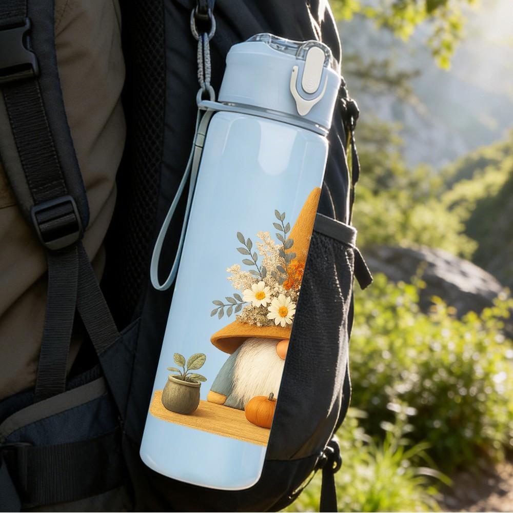 1PC Coffee Gnome Autumn Art 750ml Color Plastic Sports Water Bottle Leakproof Flip Straw Lid Suitable for Sports Office Home Use