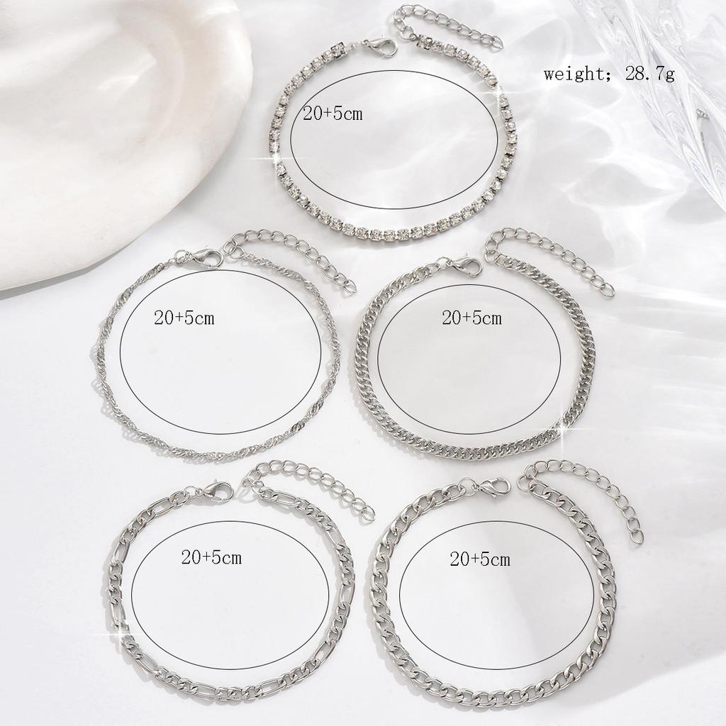 Sada 5 letních šperků jednoduchý řetízek s vlnkami kubánský twist řetízek ozdoba na nohu dámská plážová sada kotníkových řetízků