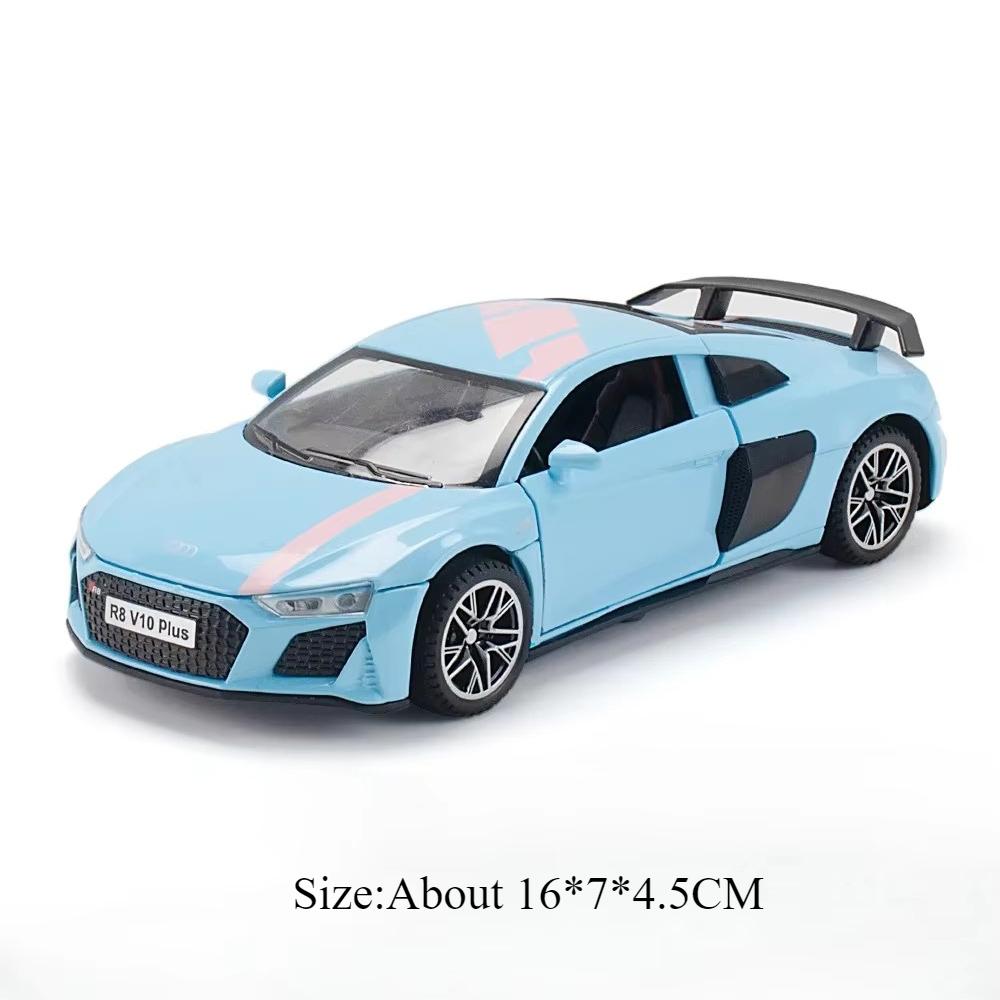 1:32 R8 V10 Plus C260l Alloy Diecast Car Model Toys Sound Light Pull Back Doors Opened Rubber Tires Miniature Vehices Boys Gifts