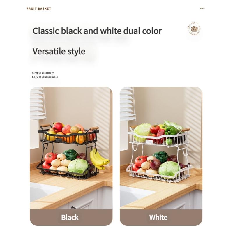 Space Saving Metal 2 Layer Produce Organizers With Rustproof Easy Cleaning Surfaces Home Storage Solution