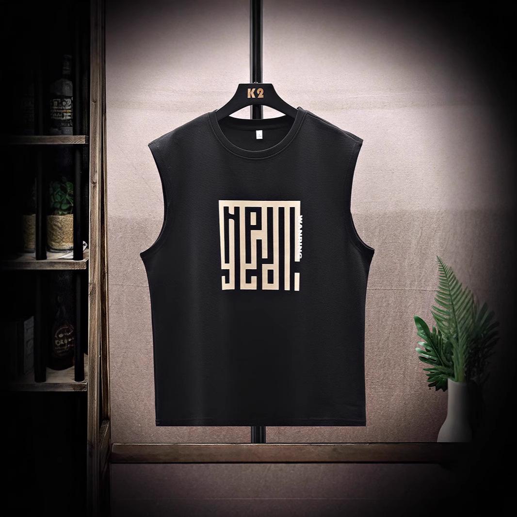 

Men s Chinese Print Ice Silk Sleeveless Sports Set: Summer T-Shirt, Tank Top & Shorts XL білий