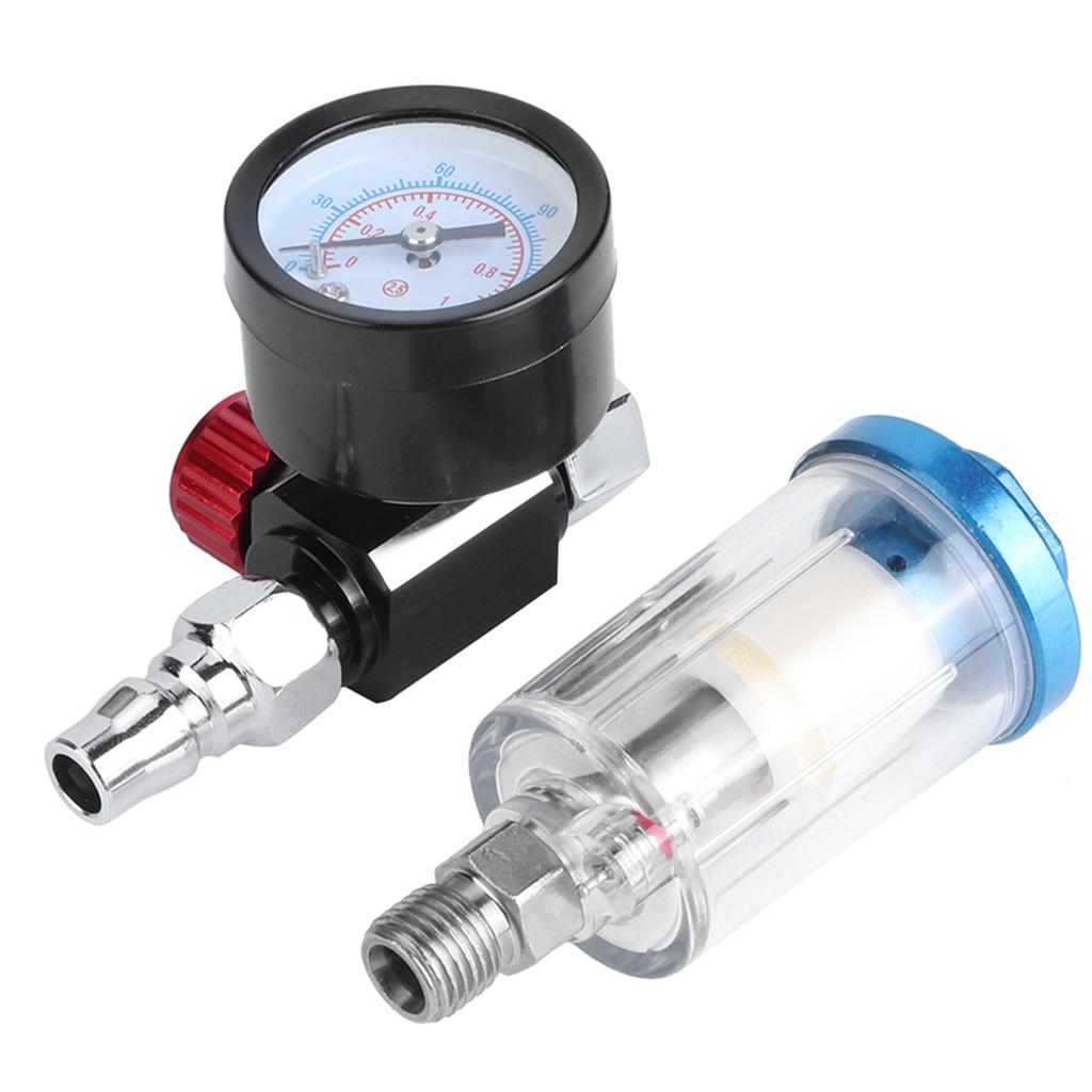 Pneumatic Spray Gun Air Pressure Regulator Gauge In Line Oil Water Trap Filter Separator Kit